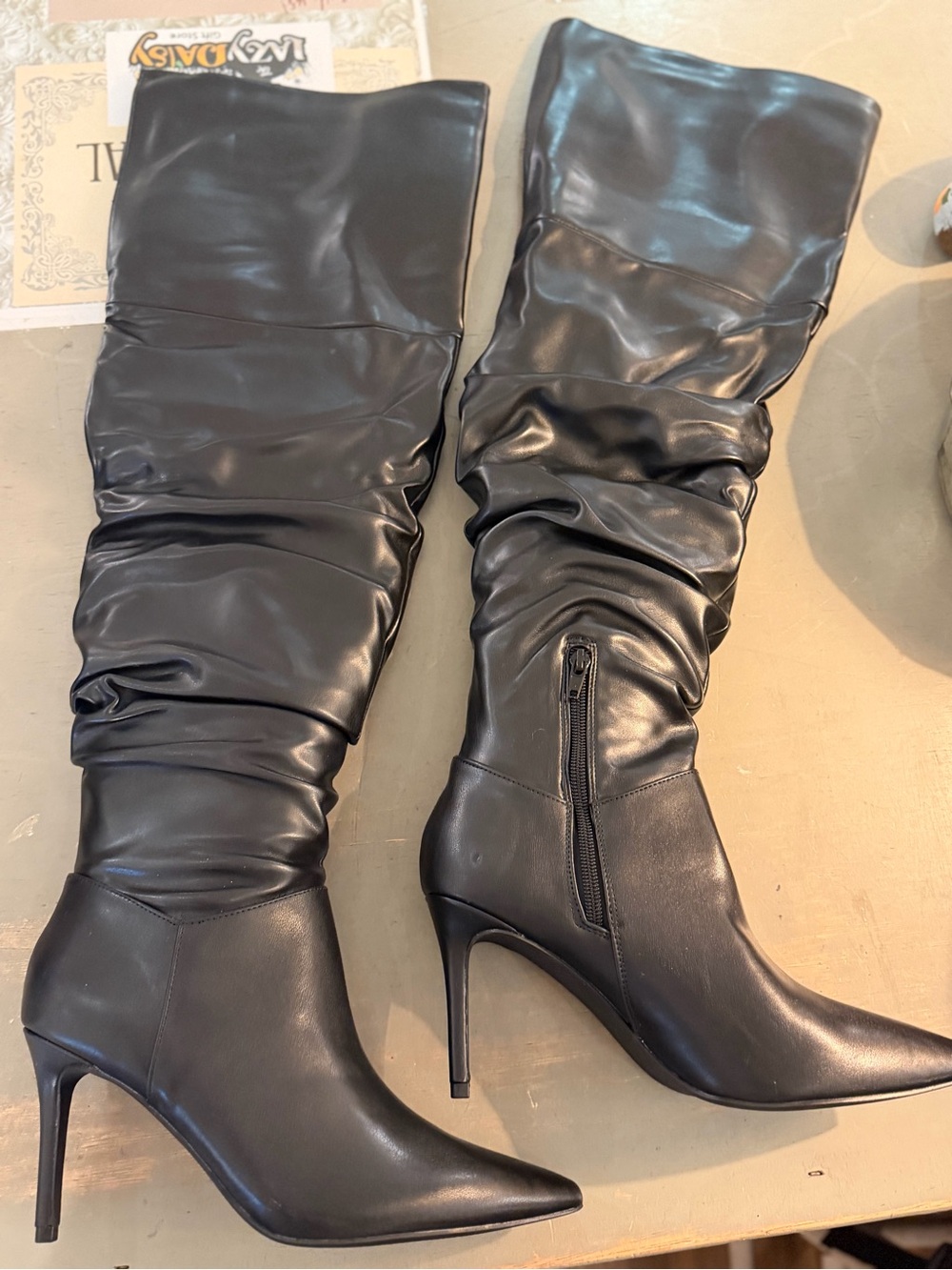 Women's Black High Heel Slouch Knee-High Boots